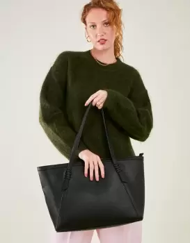 Accessorize Womens Artisanal Strap Detail Tote Bag Black, Size: 28x37cm
