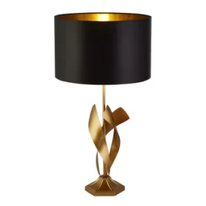 Breeze 1 Light Table Lamp, Painted Gold, Black Shade, Gold Interior