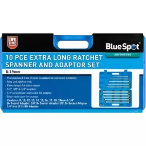 10 Piece Extra Long Double Ring Ratchet Spanner Set