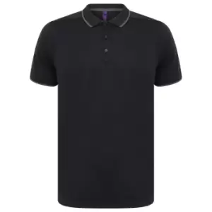 Henbury Mens HiCool Tipped Polo Shirt (XL) (Navy/Charcoal)
