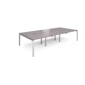 Adapt triple back to back desks 3600mm x 1600mm - silver frame, grey oak top