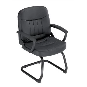 Trexus County Cantilever Leather Medium Back Chair Black Upholstery with Metal Frame with Fixed Arms