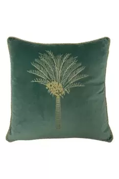 Desert Palm Embroidered Velvet Piped Cushion