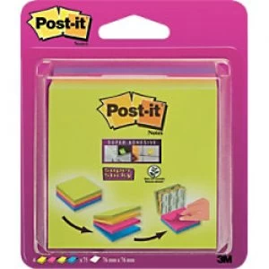 Post-it Super Sticky Notes Cube 76 x 76mm Neon Assorted Colours 75 sheets