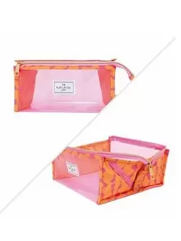 The Flat Lay Co. Open Flat Makeup Jelly Box Bag Pink Dribbles on Orange, Pink, Women