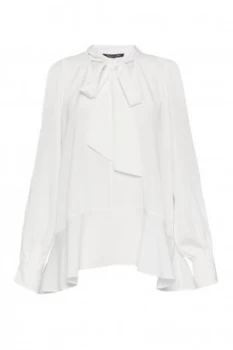French Connection Classic Crepe Light Tie Neck Top Winter White