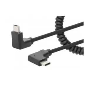 Manhattan USB-C to USB-C Cable 1m Male to Male Black 480 Mbps (USB 2.0) Tangle Resistant Curly Design Angled Connectors Ideal for Charging Cabinets/Ca