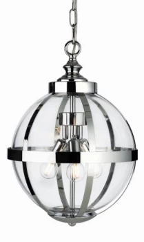 3 Light Cage Ceiling Pendant Chrome with Clear Glass, E14