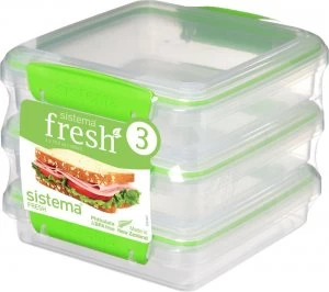 Sistema Fresh Square 0.45 litre Sandwich Boxes Pack of 3