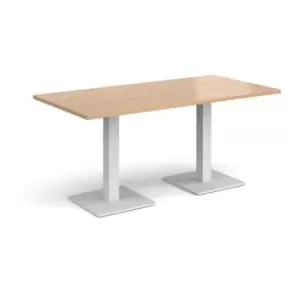 Brescia rectangular dining table with flat square white bases 1600mm x 800mm - beech