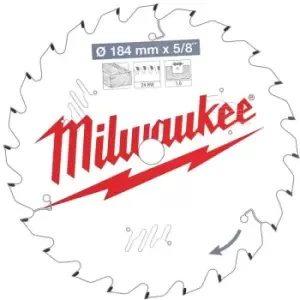 Milwaukee 184mm 24T Wood Cutting Thin Kerf Circular Saw Blade - N/A