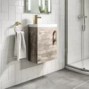 400mm Wood Effect Cloakroom Wall Hung Door Vanity Unit with Basin and Black Handle - Ashford