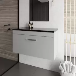 Nuie - Athena Wall Hung 1-Drawer Vanity Unit with Sparkling Black Worktop 800mm Wide - Gloss Grey Mist