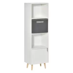 Homcom 3 Tier Bookcase With Cupboard Pull Out Fabric Storage Cube White And Grey