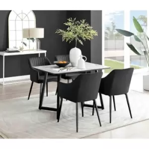 Furniture Box Carson White Marble Effect Dining Table and 4 Black Calla Black Leg Chairs
