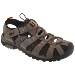 PDQ Mens Toggle & Touch Fastening Synthetic Nubuck Trail Sandals (8 UK) (Dark Taupe/Orange)