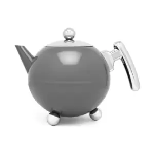 Bredemeijer Teapot Double Wall Bella Ronde Design 1.2L in Cool Grey with Chrome