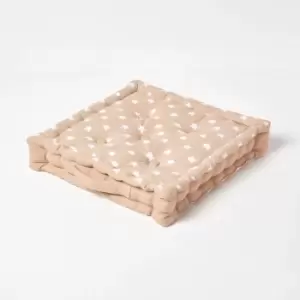 Cotton Beige Stars Floor Cushion, 50 x 50cm - Natural - Homescapes