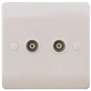 ESR Sline White Twin Coaxial TV Outlet Isolated Single Wall Plate
