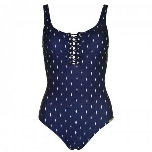 Watercult Artful Detail Lace Up Swimsuit - 348INDIGOOFFWHT