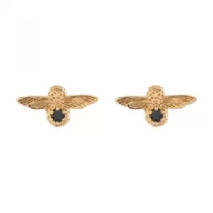Ladies Olivia Burton Gold Plated Sterling Silver Black Onyx Bejewelled Bee Stud Earrings
