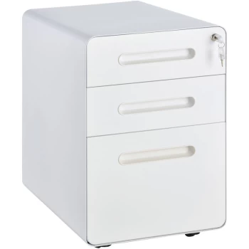 Vinsetto - 3 Draw Modern Steel Filing Cabinet w/ 4 Wheels Lock Pencil Box White