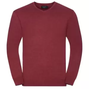Russell Collection Mens V-Neck Knitted Pullover Sweatshirt (S) (Cranberry Marl)