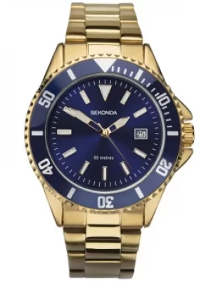 Sekonda Mens Sport Navy Blue Dial Gold Plated Bracelet Watch 1516