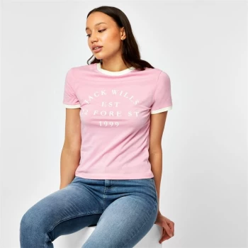 Jack Wills Blackmore Flocked Logo T-Shirt - Pink