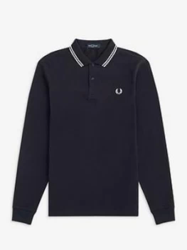 Fred Perry Long Sleeve Twin Tipped Polo Shirt, Navy, Size XL, Men