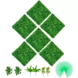 VEVOR Artificial Boxwood Panel UV Boxwood Hedge Wall Panels, Artificial Grass Backdrop Wall 4cm Green Grass Wall, Fake Hedge for Decor (20" x 20", 6)