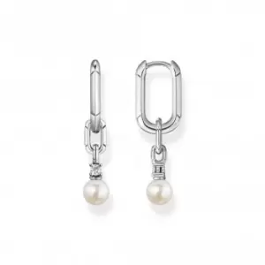 Sterling Silver Pearls And Links Hoop Earrings CR669-167-14