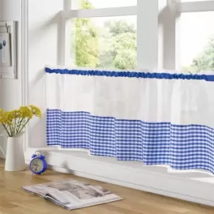 Alan Symonds - Gingham Ready Made Slot Top Voile Cafe Curtain Panel (59 x 18, Blue) - Blue