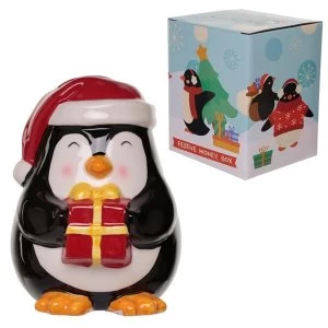 Christmas Penguin Ceramic Money Box