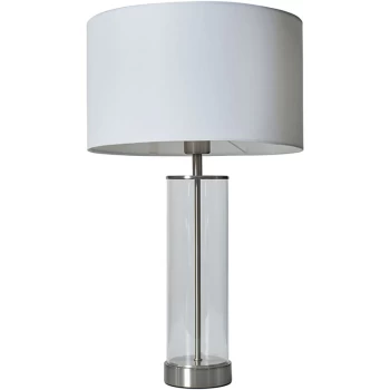 Brushed Chrome & Clear Tube Table Lamp With Large Lampshade - White