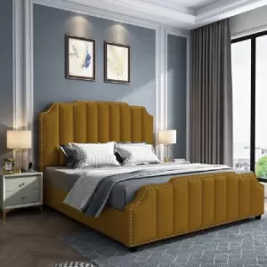 Arnold Upholstered Beds - Plush Velvet, Double Size Frame, Mustard - Mustard