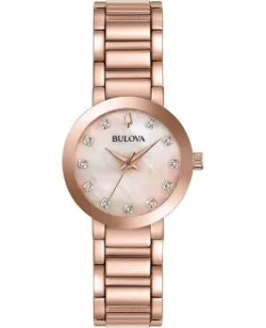 Bulova Modern Mother of Pearl Diamond Dial Rose Gold Tone Stainless Steel Womens Watch 97P132 97P132