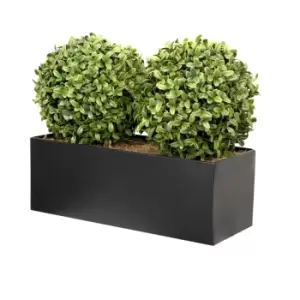 Greenbrokers Artificial Topiary Double Ball Aglaia Boxwood In Black Straight Tin Window Box 35Cm/14In