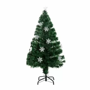 Green Pre Lit Fibre Optic Artificial Christmas Tree with Snowflakes 120cm