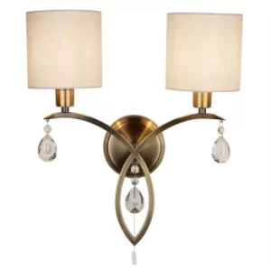 Alberto 2 Light Indoor Wall Light Antique Brass with Crystals And Shades, E14