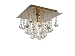 Acton Flush Ceiling 1 Light E14, 250mm Square, Antique Brass, Prism Crystal