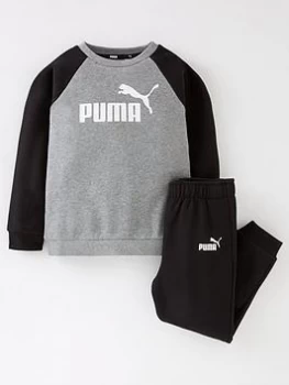 Boys, Puma nfants Minicats Essentials Raglan Fleece Jogger Set - Black, Size 9-12 Months