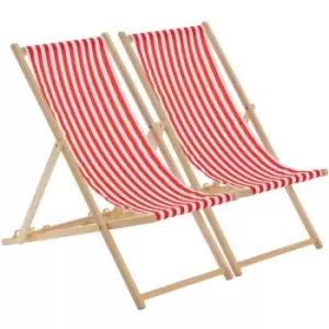 Folding Wooden Deck Chairs - Red Stripe - Pack of 2 - Harbour Housewares