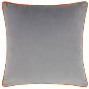 Meridian Velvet Cushion Grey/Clementine, Grey/Clementine / 55 x 55cm / Polyester Filled