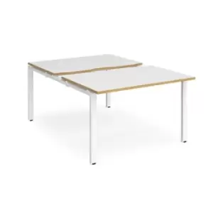 Bench Desk 2 Person Starter Rectangular Desks 1200mm With Sliding Tops White/Oak Tops With White Frames 1600mm Depth Adapt