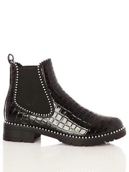 Quiz Black Crocodile Patent Stud Boots - 3