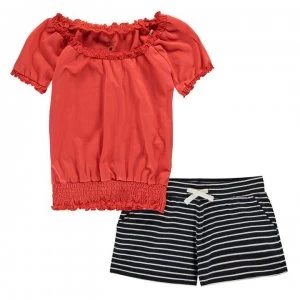 Crafted Junior Girls T-Shirt and Shorts Set - Navy/Orange