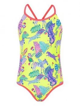 Accessorize Girls Recycled Wild Jungle Print Swimsuit - Multi, Size Age: 7-8 Years, Women