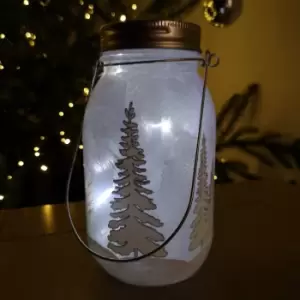 17cm Battery Operated Light Up Frosted Mason Jar Christmas Decoration in Cool White LED