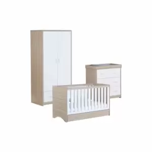 Babymore Veni White Oak Room Set 3 Pieces With Drawer - Cot Bed Chest Wardrobe
